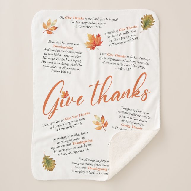Couverture Sherpa Versets de la Bible de Thanksgiving avec feuilles  (Devant)