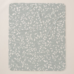Couverture Sherpa Vert sauge atténué et motif de vigne botanique à l
