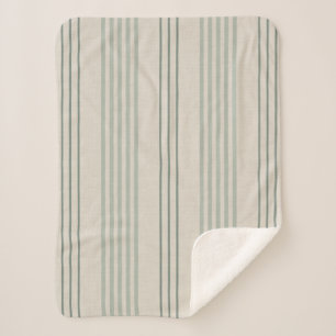 Couverture Sherpa Vert sauge classique motif rayure ticking