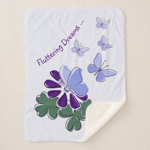 Couverture Sherpa Vert violet bleu Doodle Fleur Papillons Baby