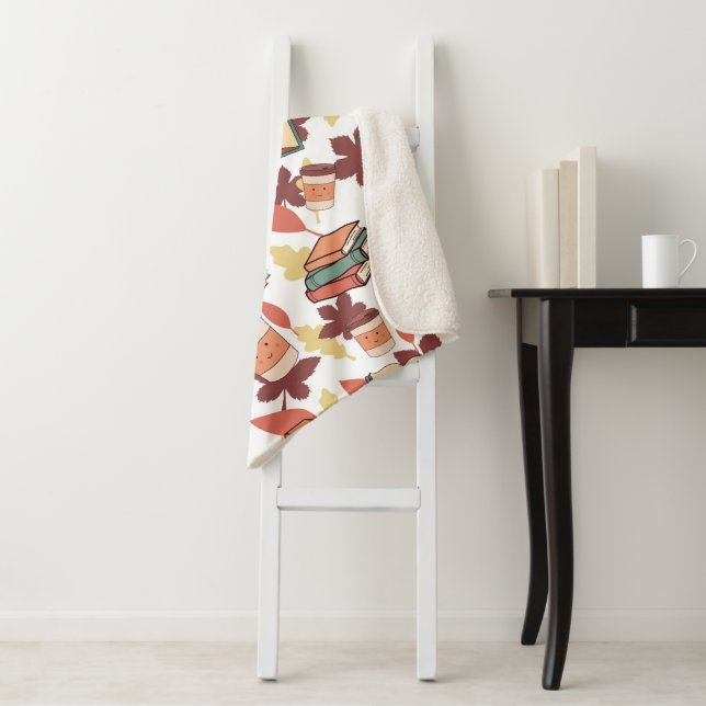 Couverture Sherpa Vibes d'automne confortables Kawaii (En situation)