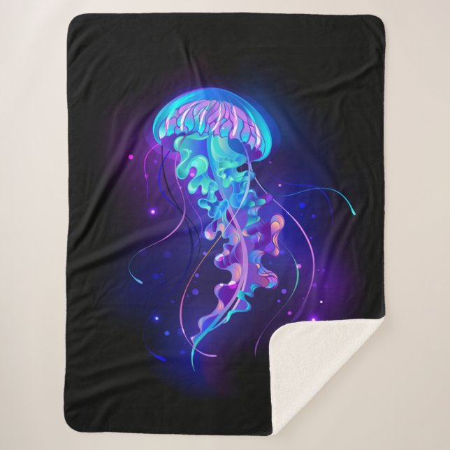 Couverture Sherpa Vibrant Color Glowing Jellyfish (Devant)