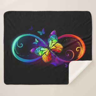 Couverture Sherpa Vibrant infinity with rainbow butterfly on black