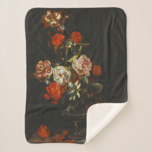 Couverture Sherpa Vie morte vintage avec fleurs