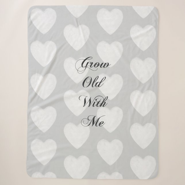 Couverture Sherpa Vieillir Avec Moi Aimer Grey Coeurs Blancs (Devant)