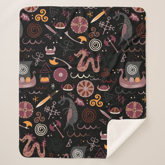 Couverture Sherpa Viking motif design graphique transparent (Devant)