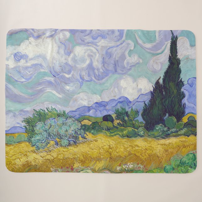 Couverture Sherpa Vincent Van Gogh - Champ de blé avec cyprès (Devant (Horizontal))