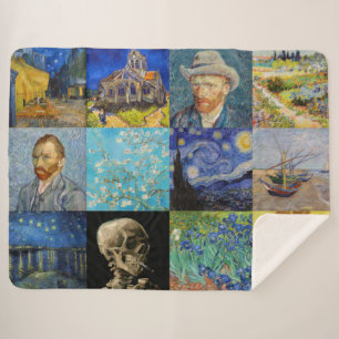 Couverture Sherpa Vincent van Gogh - chefs-d'oeuvre Mosaic Patchwork