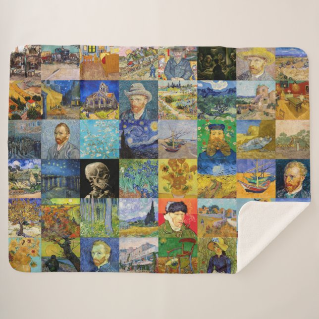 Couverture Sherpa Vincent van Gogh - chefs-d'oeuvre Mosaic Patchwork (Devant (Horizontal))