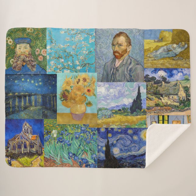 Couverture Sherpa Vincent Van Gogh - Masterpieces Patchwork (Devant (Horizontal))