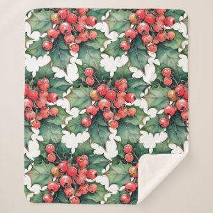 Couverture Sherpa Vintage aquarelle sainte baies feuilles