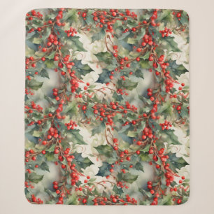 Couverture Sherpa Vintage aquarelle sainte baies feuilles