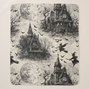 Couverture Sherpa Vintage Haunted House et sorcier Toile Motif