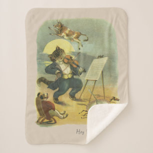 Couverture Sherpa Vintage Hey Diddle Diddle Nursery Rhyme restauré