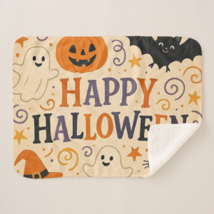 Couverture Sherpa Vintage, mignonne chauve-souris d'halloween, fantô