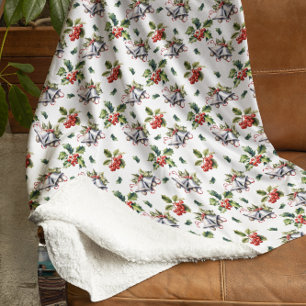 Couverture Sherpa Vintage Noël Vacances Cloches d'argent et Holly