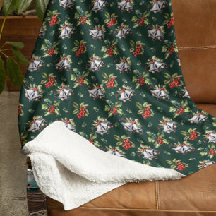 Couverture Sherpa Vintage Noël Vacances Cloches d'argent et Holly
