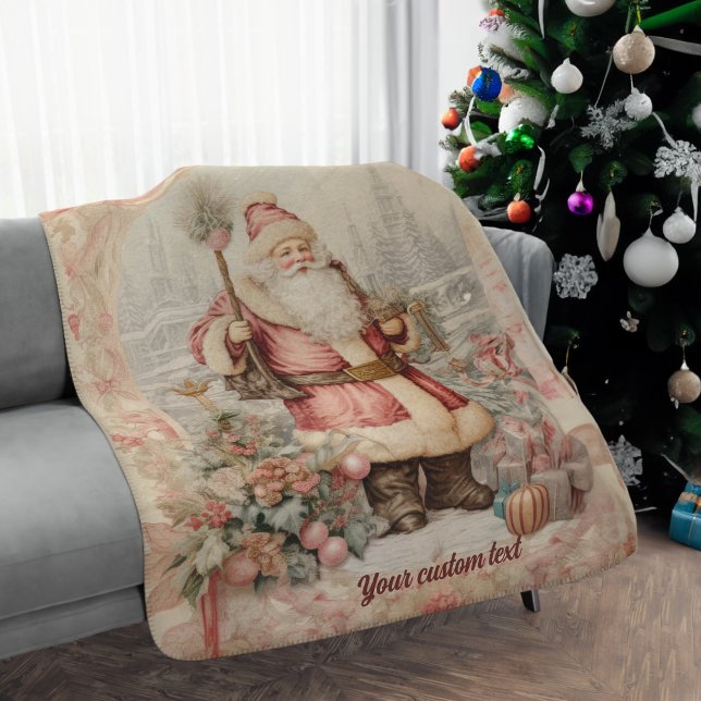 Couverture Sherpa Vintage Père Noël Elegance Noël classique (Nostalgia Santa Claus Vintage Home decor with personalization, Throw Blanket for Couch)