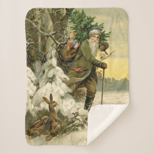 Couverture Sherpa Vintage Père Noël Noël Victorien