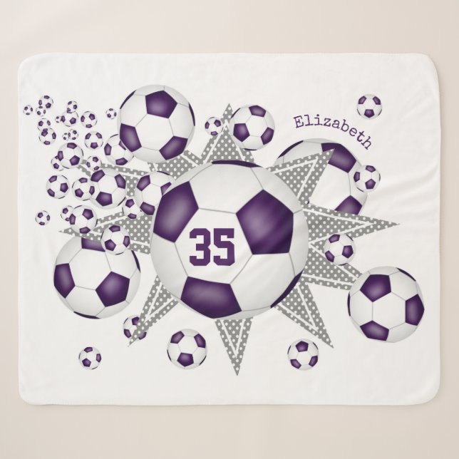 Couverture Sherpa violet blanc salle de sport ballon de football (Devant (Horizontal))