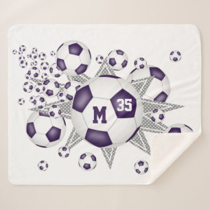 Couverture Sherpa violet blanc salle de sport ballon de football