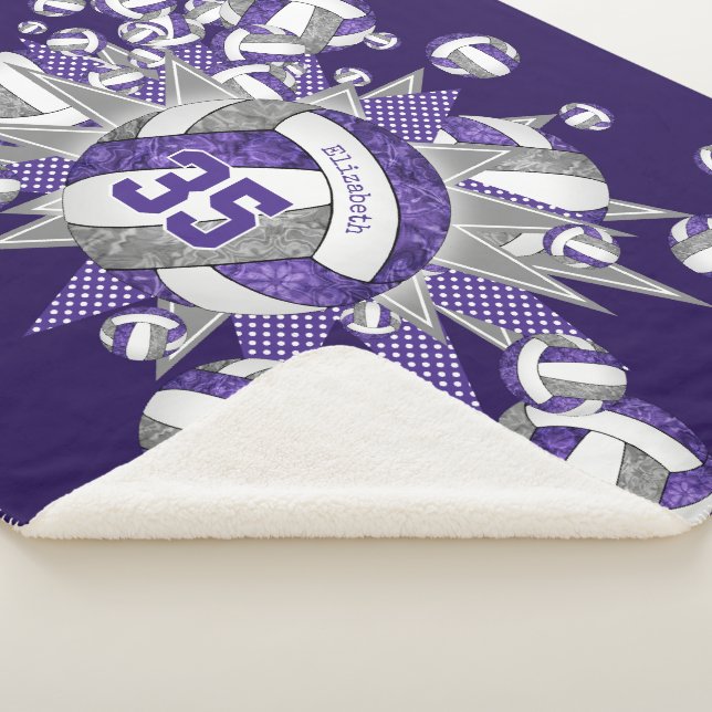 Couverture Sherpa violet gris girly volleyballs étoiles personnalisé (3/4)
