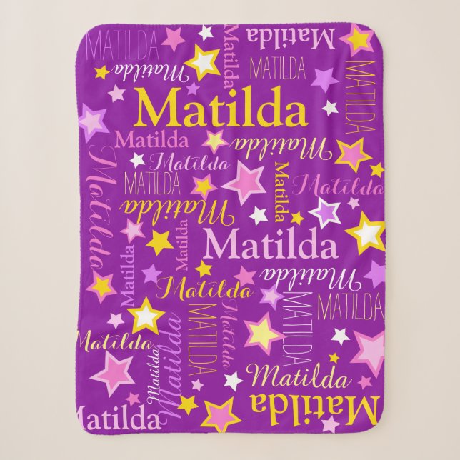 Couverture Sherpa Violet rose jaune filles nom étoiles motif (Devant)