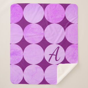 Couverture Sherpa Violet, Violet Magenta et Cercles roses Monogramme