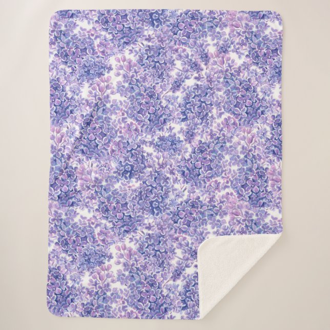 Couverture Sherpa Violette aquarelle fleurs lilas (Devant)