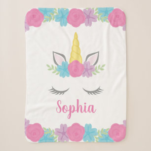 Couverture Sherpa Visage floral de licorne personnalisé