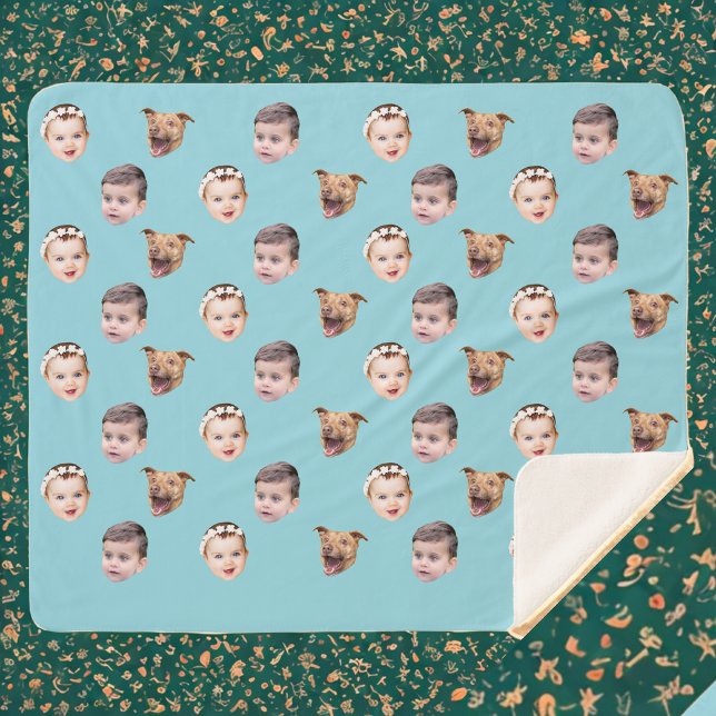Couverture Sherpa Visage personnalisé, cadeau familial unique 3 phot (Créateur téléchargé)
