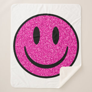 Couverture Sherpa Visage Souriant Paillettes Roses