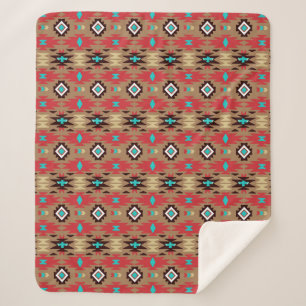 Couverture Sherpa Vision turquoise rouge de Natif américain