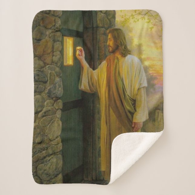 Couverture Sherpa Visitation à Dawn Jesus frappe sur une porte rusti (Devant)