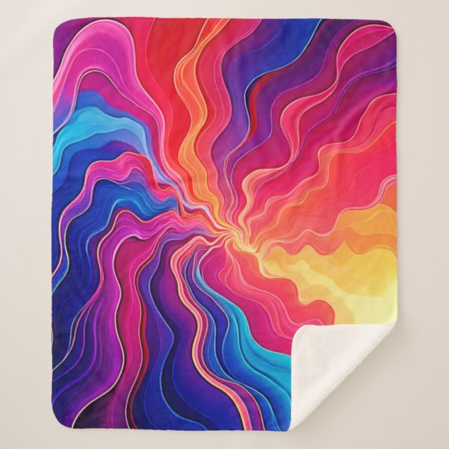 Couverture Sherpa Vivid Waves: Abstract Neon Energy Flow Art (Devant)