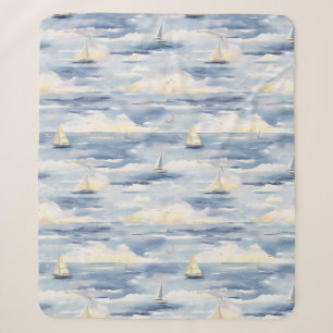 Couverture Sherpa Voiliers de rêve Motif aquarelle océan (1)