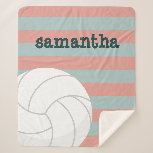 Couverture Sherpa Volley-ball géant rose foncé & Melon rayé (Devant)