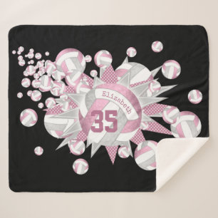 Couverture Sherpa volley-ball gris rose et étoiles