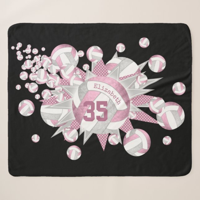 Couverture Sherpa volley-ball gris rose et étoiles (Devant (Horizontal))