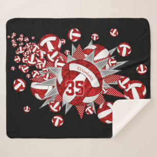 Couverture Sherpa volleyball blanc rouge étoiles filles nom personna