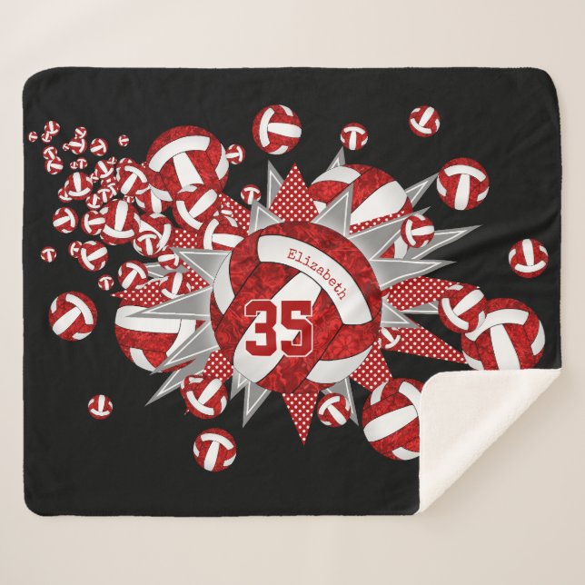 Couverture Sherpa volleyball blanc rouge étoiles filles nom personna (Devant (Horizontal))