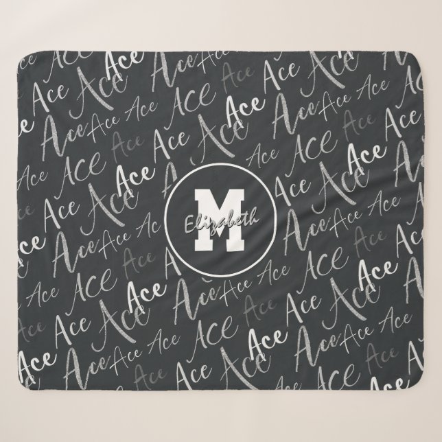 Couverture Sherpa volleyball tennis Ace texte motif sur charbon (Devant (Horizontal))