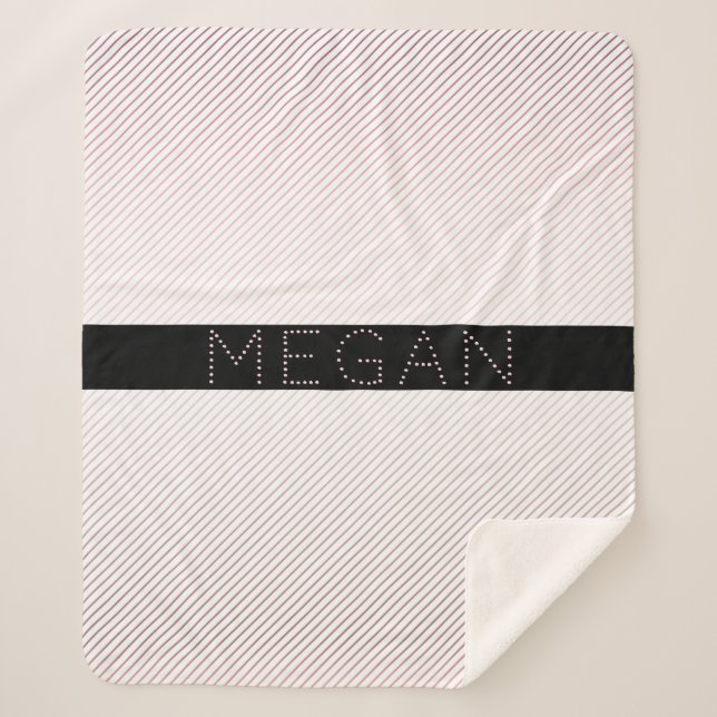 Couverture Sherpa Votre nom | Blanc fin et Rose subtil Ombre Stripes (Devant)