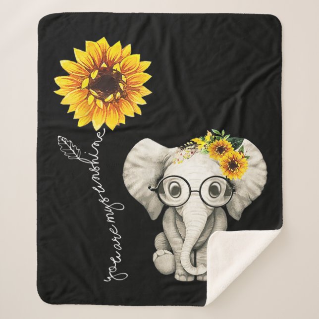 Couverture Sherpa Vous Êtes Mon Sunshine Hippie Sunflower Elephant (Devant)
