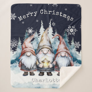 Couverture Sherpa Watercolor Christmas Gnomes Personalized