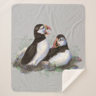 Couverture Sherpa Watercolor Puffin Bird Wildlife Nature Graphic Art