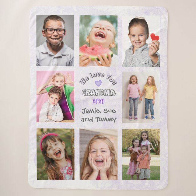 Couverture Sherpa We Love You Grandma Photo Collage (Purple Bkg) (Devant)