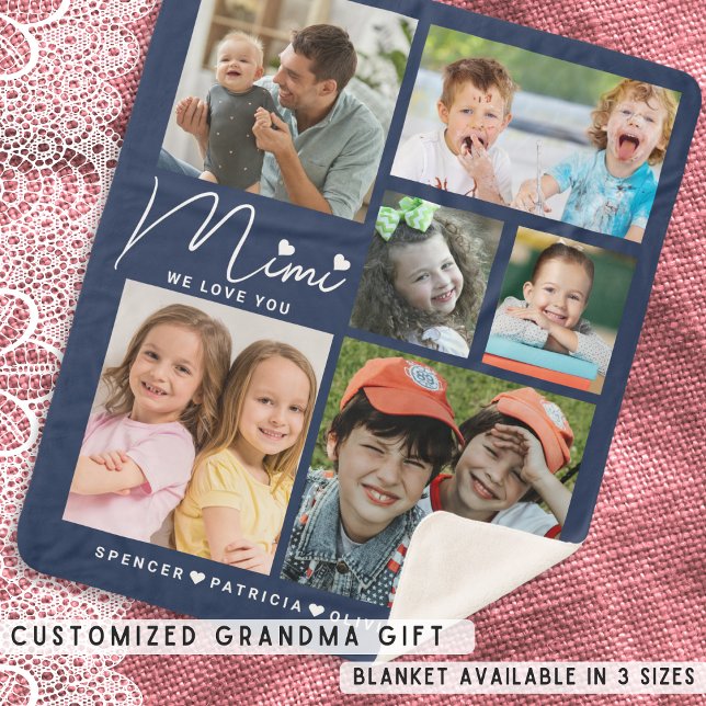 Couverture Sherpa We Love You Mimi Grandkids Names 6 Photo Collage (We Love You Mimi Grandkids Names 6 Photo Collage Sherpa Blanket)