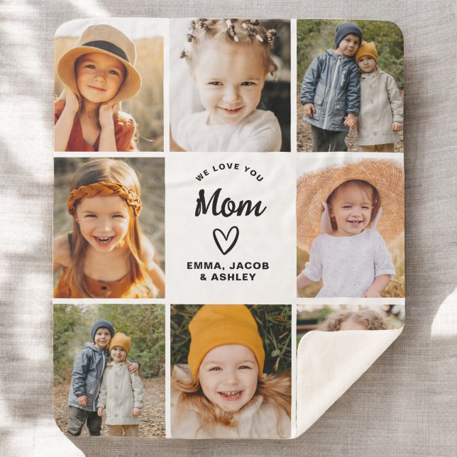 Couverture Sherpa We Love You Mom Family Modern Photo Collage (Créateur téléchargé)