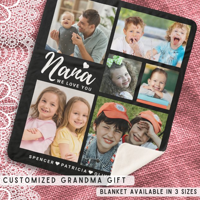 Couverture Sherpa We Love You Nana Grandkids Names 6 Photo Collage (We Love You Nana Grandkids Names 6 Photo Collage Sherpa Blanket)